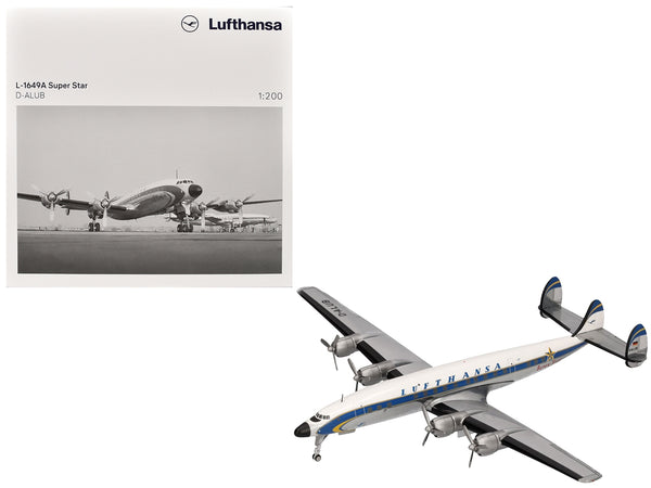 Lockheed L-1649A Super Star Commercial Aircraft "Lufthansa" (D-ALUB) White with Blue Stripes 1/200 Diecast Model Airplane by Herpa