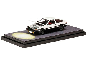 Toyota Sprinter Trueno (AE86) RHD (Right Hand Drive) White and Black "Engine Mounted Model VS Wataru Akiyama" "Initial D" (1995-2013) Manga 1/64 Diecast Model Car by Hobby Japan