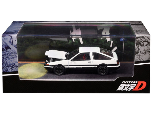 Toyota Sprinter Trueno (AE86) RHD (Right Hand Drive) White and Black "Engine Mounted Model VS Wataru Akiyama" "Initial D" (1995-2013) Manga 1/64 Diecast Model Car by Hobby Japan