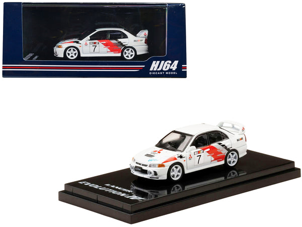 Mitsubishi Lancer GSR Evolution IV RHD (Right Hand Drive) #7 Scortia White "Groupe A Rally Graphics" 1/64 Diecast Model Car by Hobby Japan