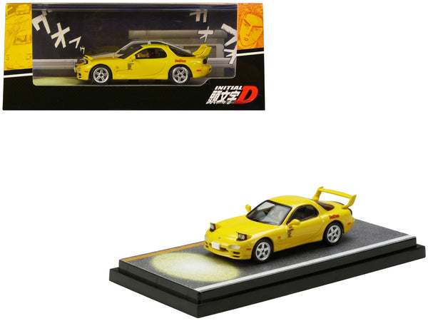 Mazda RX-7 (FD3S) RHD (Right Hand Drive) Yellow "RedSuns" with Keisuke Takahashi Driver Figure (Version 2) "Initial D" (1995-2013) Manga 1/64 Diecast Model Car by Hobby Japan