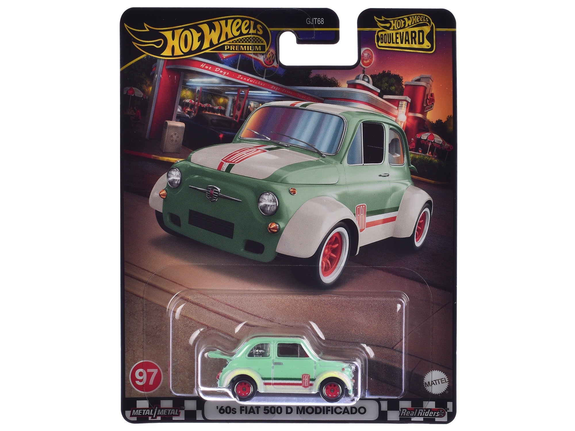 1960's Fiat 500 D Modificado Light Green with Stripes "Boulevard" Series Diecast Model Car by Hot Wheels