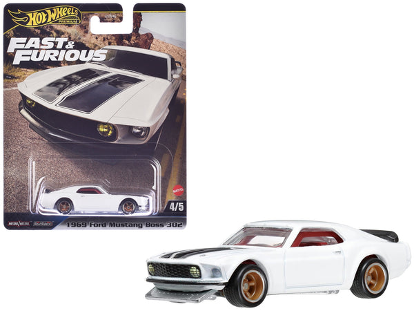 1969 Ford Mustang Boss 302 White with Black Stripes "Fast & Furious 6" (2013) Movie "Premium" Series Diecast Model Car by Hot Wheels