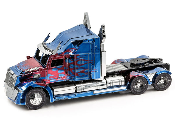 Model Kit Western Star 5700 Truck "Optimus Prime" Blue with Red Flames "Transformers: The Last Knight" (2017) Movie (Moderate Difficulty) Steel Model by Metal Earth