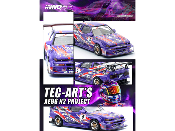 Toyota Sprinter Trueno (AE86) RHD (Right Hand Drive) #5 "N2 Project by TEC-ART's" Purple Metallic with Graphics 1/64 Diecast Model Car by Inno Models