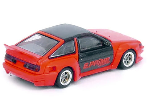Toyota Corolla AE86 Trueno RHD (Right Hand Drive) Orange with Carbon Fibre Top and Doors "E. Prime Racing - Pandem/Rocket Bunny" 1/64 Diecast Model Car by Inno Models