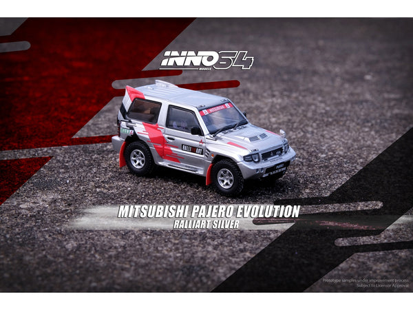 Mitsubishi Pajero Evolution RHD (Right Hand Drive) Silver Metallic with Graphics "Ralliart" 1/64 Diecast Model Car by Inno Models