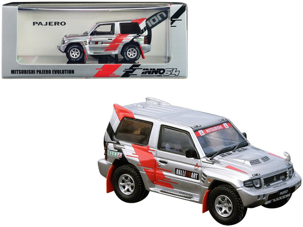 Mitsubishi Pajero Evolution RHD (Right Hand Drive) Silver Metallic with Graphics "Ralliart" 1/64 Diecast Model Car by Inno Models