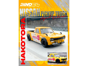 Nissan Sunny "Hakotora" Pickup Truck RHD (Right Hand Drive) "Motul" Yellow with White Stripes 1/64 Diecast Model Car by Inno Models