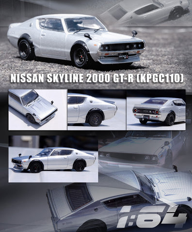 Nissan Skyline 2000 GT-R (KPGC110) RHD (Right Hand Drive) Silver Metallic 1/64 Diecast Model Car by Inno Models