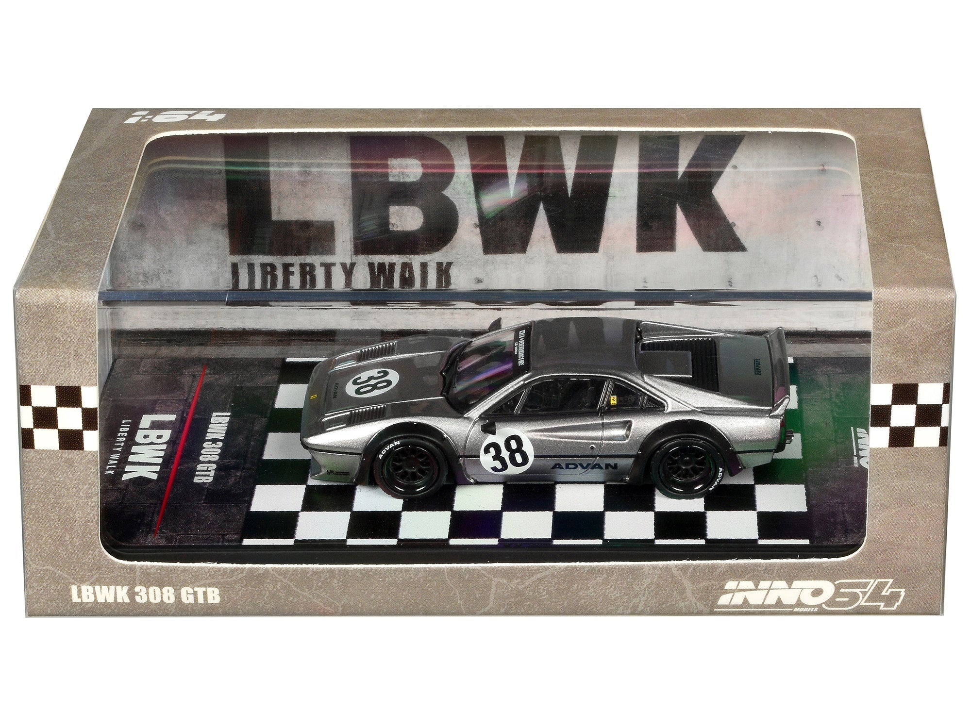 LBWK (Liberty Walk) 308 GTB #38 Gray Metallic 1/64 Diecast Model Car by Inno Models