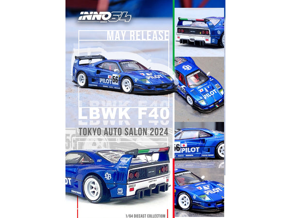 LBWK (Liberty Walk) F40 #56 Blue "Tokyo Auto Salon 2024" 1/64 Diecast Model Car by Inno Models