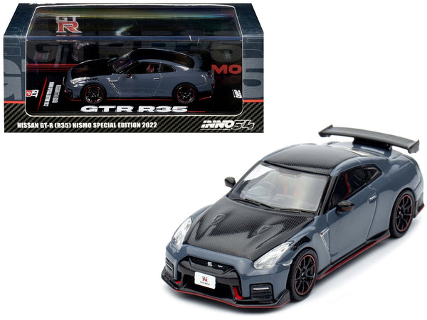 2022 Nissan GT-R (R35) Nismo Special Edition RHD (Right Hand Drive) Stealth Gray with Carbon Top and Hood 1/64 Diecast Model Car by Inno Models