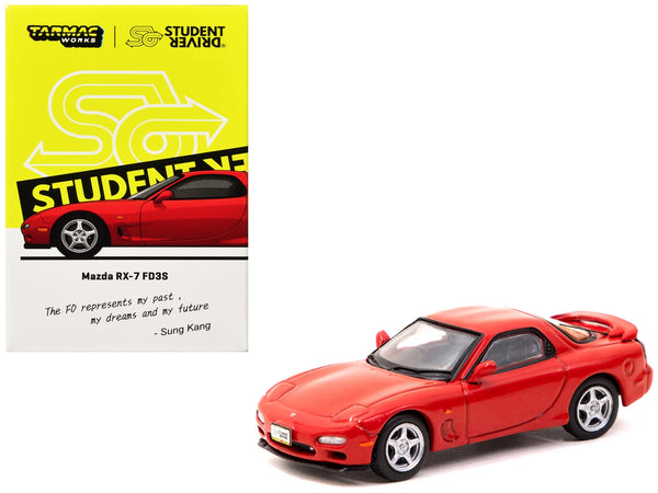 Mazda RX-7 FD3S RHD (Right Hand Drive) Red "Student Driver" "J Collection" Series 1/64 Diecast Model by Tarmac Works