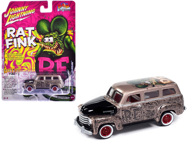 1950 Chevrolet 3100 Suburban Bronze Metallic with Black Hood "Rat Fink" Pop Culture 2024 Release 1 1/64 Diecast Model Car by Johnny Lightning