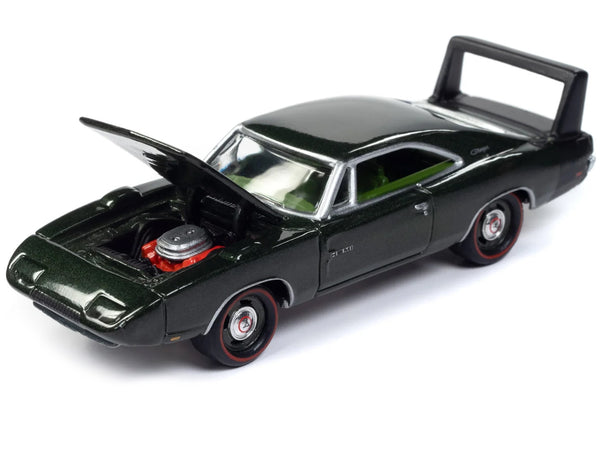 1969 Dodge Charger Daytona Dark Green Metallic with Green Interior "Mecum Auctions" Pop Culture 2024 Release 1 1/64 Diecast Model Car by Johnny Lightning