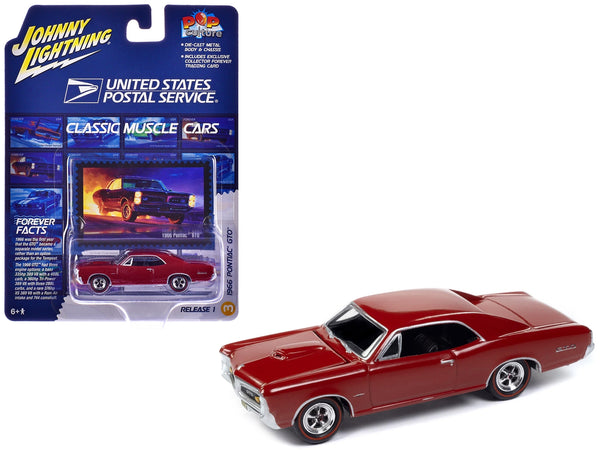 1966 Pontiac GTO Montero Red "USPS (United States Postal Service)" Pop Culture 2024 Release 1 1/64 Diecast Model Car by Johnny Lightning