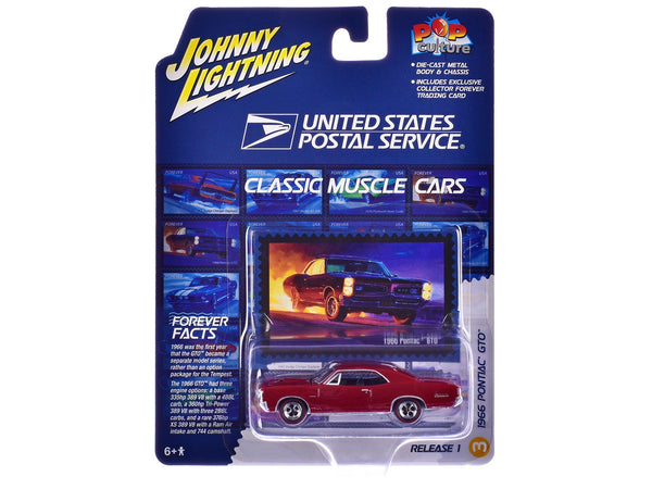 1966 Pontiac GTO Montero Red "USPS (United States Postal Service)" Pop Culture 2024 Release 1 1/64 Diecast Model Car by Johnny Lightning