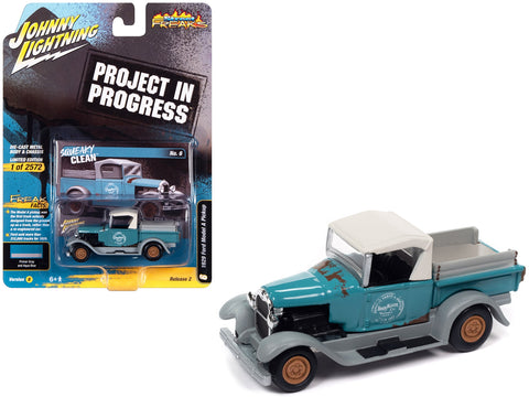 1929 Ford Model A Pickup Truck "Squeaky Clean" Aqua Blue and Primer Gray "Project in Progress" Limited Edition to 2572 pieces Worldwide "Street Freaks" Series 1/64 Diecast Model Car by Johnny Lightning