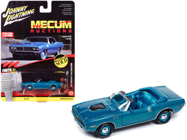 1971 Plymouth Barracuda Convertible Blue Fire Metallic with Blue Interior "Mecum Auctions" Limited Edition to 2496 pieces Worldwide "Hobby Exclusive" Series 1/64 Diecast Model Car by Johnny Lightning