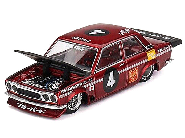 Datsun 510 Pro Street JPN V1 #4 Dark Red Metallic with Black Hood and Red Interior (Designed by Jun Imai) "Kaido House" Special 1/64 Diecast Model Car by True Scale Miniatures