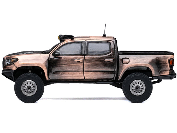 Toyota Tacoma Pre-Runner Pickup Truck Brushed Bronze Metallic with Carbon Hood 1/64 Diecast Model Car by GCD