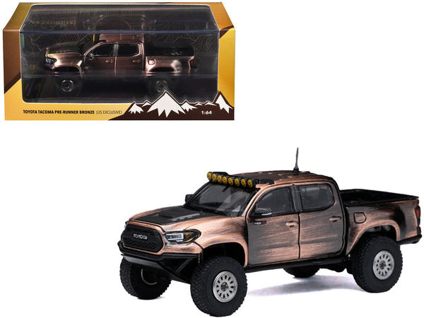 Toyota Tacoma Pre-Runner Pickup Truck Brushed Bronze Metallic with Carbon Hood 1/64 Diecast Model Car by GCD