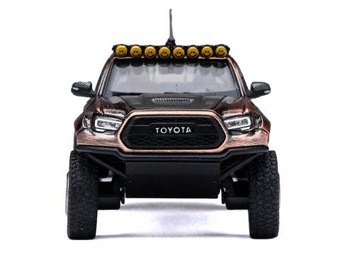 Toyota Tacoma Pre-Runner Pickup Truck Brushed Bronze Metallic with Carbon Hood 1/64 Diecast Model Car by GCD