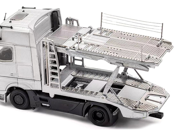 Mercedes-Benz Actros AMG Auto Transporter Silver Metallic 1/64 Diecast Model by GCD