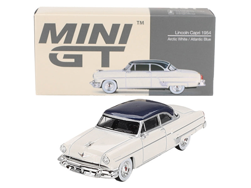 1954 Lincoln Capri Arctic White with Atlantic Blue Top Limited Edition to 3000 pieces Worldwide 1/64 Diecast Model Car by Mini GT