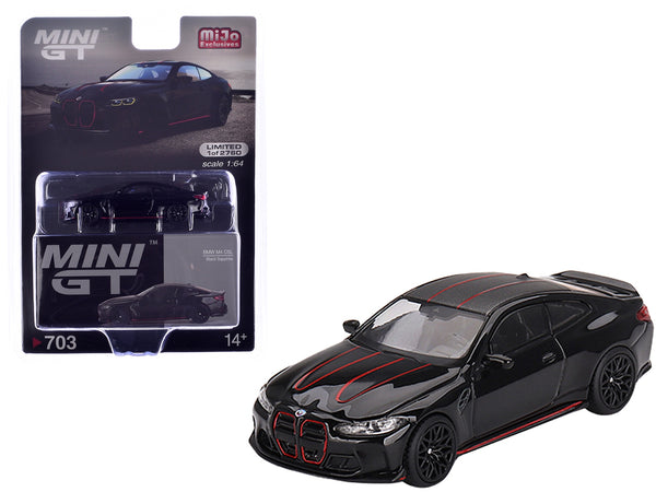 BMW M4 CSL Black Sapphire with Carbon Top and Red Stripes Limited Edition to 2760 pieces Worldwide 1/64 Diecast Model Car by Mini GT