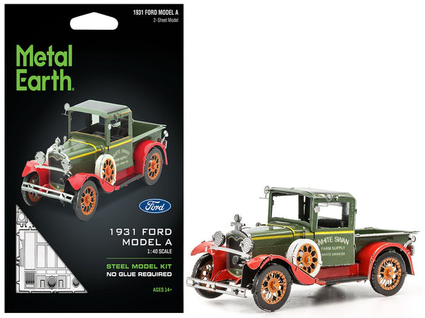 Model Kit 1931 Ford Model A Pickup Truck Green (Moderate Difficulty) Steel Model by Metal Earth