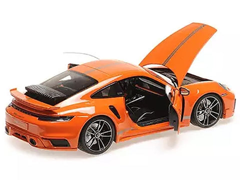 2021 Porsche 911 (992) Turbo S Coupe Sport Design #20 Orange with Silver Stripes "CLDC Exclusive" Series 1/18 Diecast Model Car by Minichamps