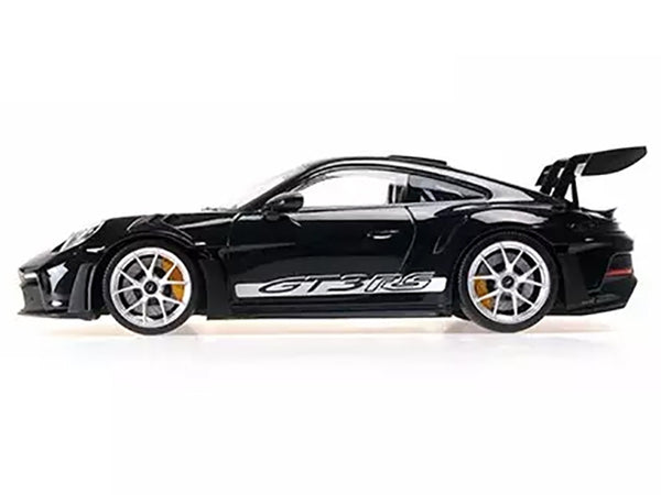 2023 Porsche 911 (992) GT3 RS Black with Carbon Top and Hood Stripes Limited Edition to 300 pieces Worldwide 1/18 Diecast Model Car by Minichamps