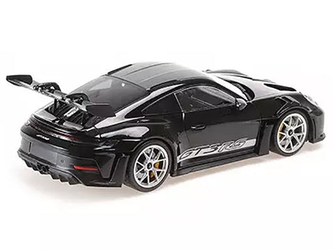 2023 Porsche 911 (992) GT3 RS Black with Carbon Top and Hood Stripes Limited Edition to 300 pieces Worldwide 1/18 Diecast Model Car by Minichamps