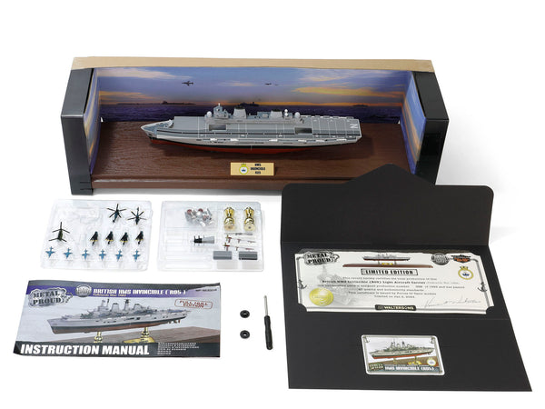 British HMS Invincible (R05) Aircraft Carrier Full-Hull Edition "Falklands War" (1982) British Royal Navy "Battleship" Series 1/700 Diecast Model by Metal Proud