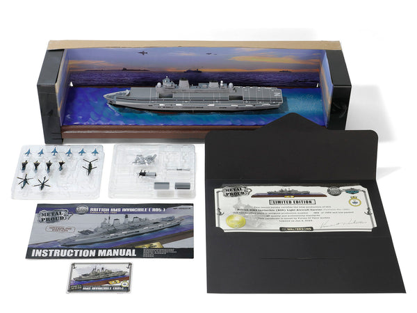 British HMS Invincible (R05) Aircraft Carrier Waterline Edition "Falklands War" (1982) British Royal Navy "Battleship" Series 1/700 Diecast Model by Metal Proud