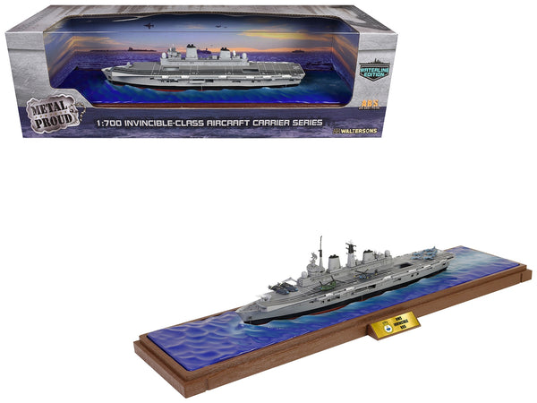 British HMS Invincible (R05) Aircraft Carrier Waterline Edition "Falklands War" (1982) British Royal Navy "Battleship" Series 1/700 Diecast Model by Metal Proud