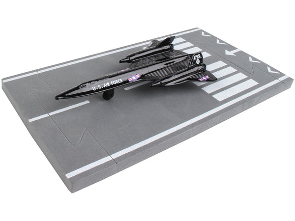 Lockheed SR-71 Blackbird Aircraft Black "United States Air Force" with Runway Section Diecast Model Airplane by Runway24