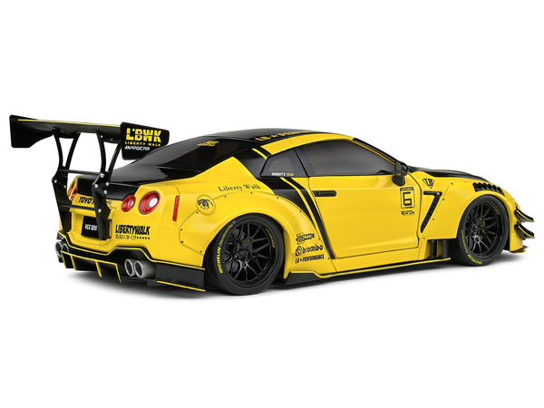 Nissan Skyline GT-R (R35) Liberty Walk Body Kit 2.0 RHD (Right Hand Drive) Yellow with Black Hood and Top 1/18 Diecast Model Car by Solido