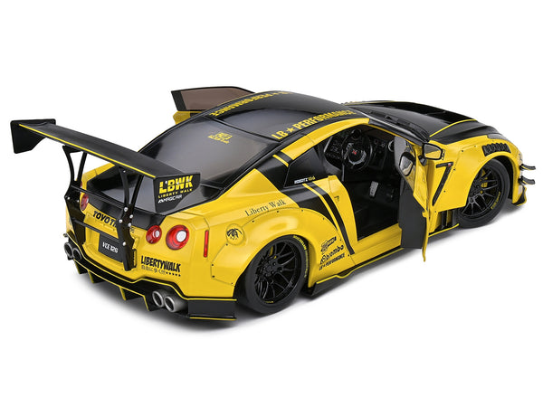 Nissan Skyline GT-R (R35) Liberty Walk Body Kit 2.0 RHD (Right Hand Drive) Yellow with Black Hood and Top 1/18 Diecast Model Car by Solido