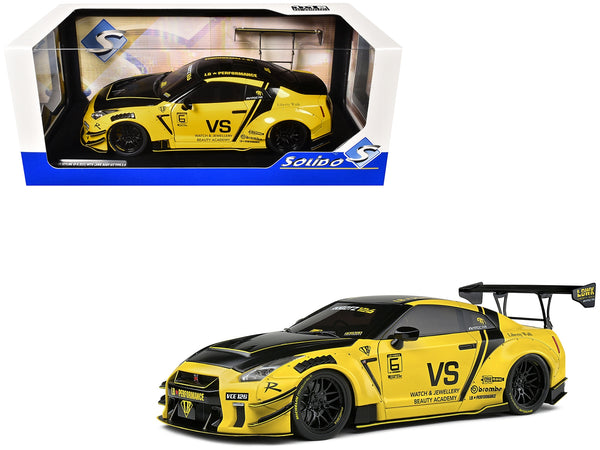 Nissan Skyline GT-R (R35) Liberty Walk Body Kit 2.0 RHD (Right Hand Drive) Yellow with Black Hood and Top 1/18 Diecast Model Car by Solido