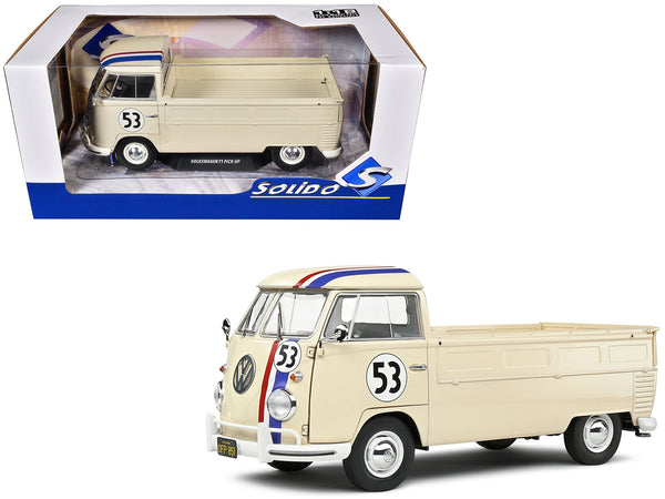 1950 Volkswagen T1 Pickup Truck Racer #53 Cream with Stripes 1/18 Diecast Model Car by Solido