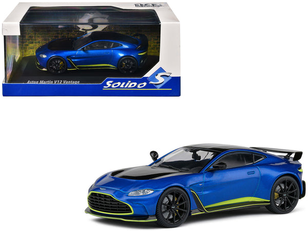 Aston Martin V12 Vantage Blue Metallic with Black Hood and Top 1/43 Diecast Model Car by Solido