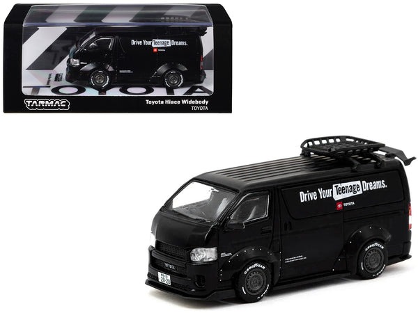 Toyota Hiace Widebody Van RHD (Right Hand Drive) Matt Black with Roof Rack "Drive Your Teenage Dreams" "Hobby64" Series 1/64 Diecast Model Car by Tarmac Works