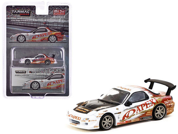 Mazda RX-7 FD Stage-D "A'PEXi" RHD (Right Hand Drive) White with Graphics "Global64" Series 1/64 Diecast Model by Tarmac Works