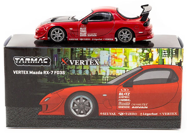 Mazda RX-7 FD3S "VERTEX" RHD (Right Hand Drive) Red with Black Hood "Global64" Series 1/64 Diecast Model Car by Tarmac Works