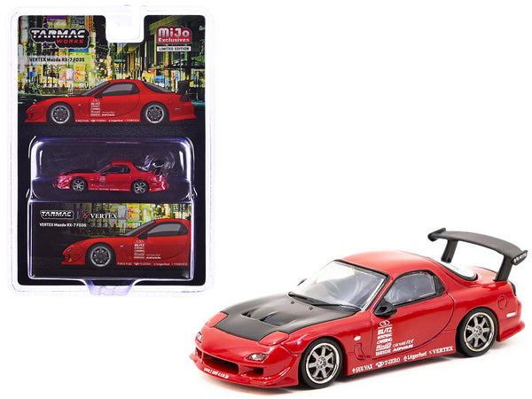 Mazda RX-7 FD3S "VERTEX" RHD (Right Hand Drive) Red with Black Hood "Global64" Series 1/64 Diecast Model Car by Tarmac Works