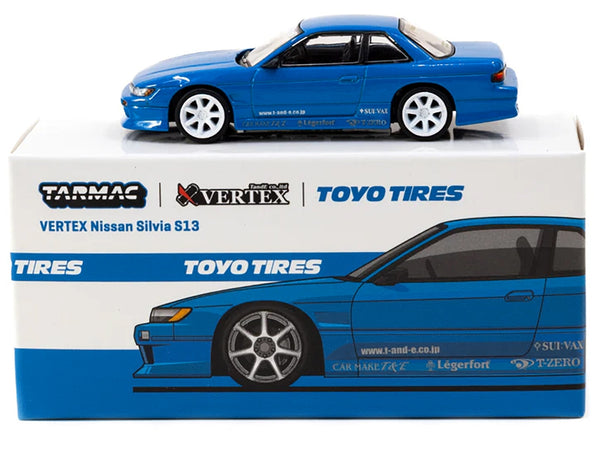 Nissan Silvia (S13) Vertex RHD (Right Hand Drive) Blue Metallic "Toyo Tires" "Global64" Series 1/64 Diecast Model by Tarmac Works