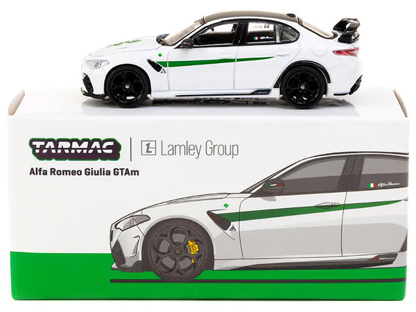 Alfa Romeo Giulia GTAm White with Green Stripes and Black Top "Global64" Series 1/64 Diecast Model by Tarmac Works